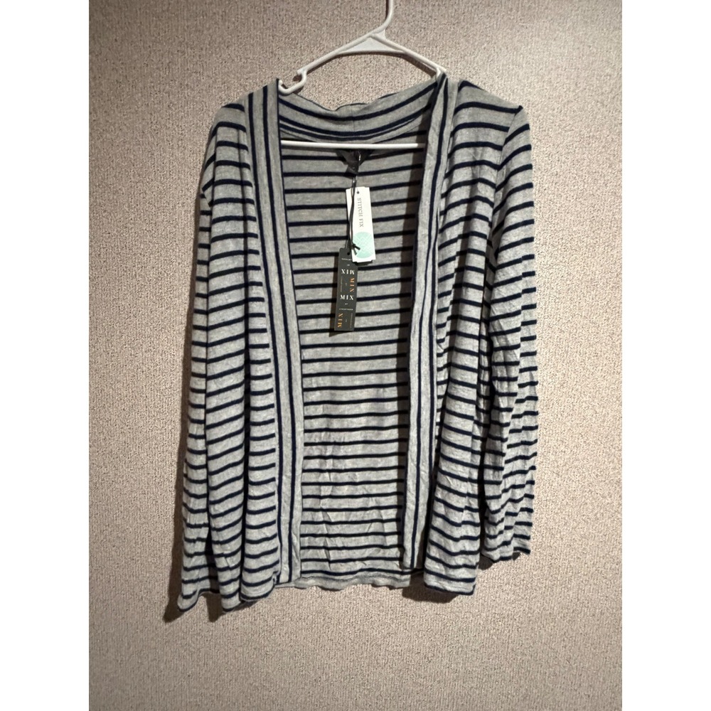 Mix by 41 Hawthorn Barona Brushed Knit Cardigan Grey Striped Open Front Womens M